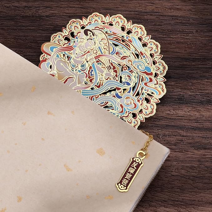Luxury Dunhuang Metal Bookmark Gift Set, Elegant Bookmark with Pendant, Exquisite Pipa Fairy Gift Box for Book Lovers, Women, Readers and Writers