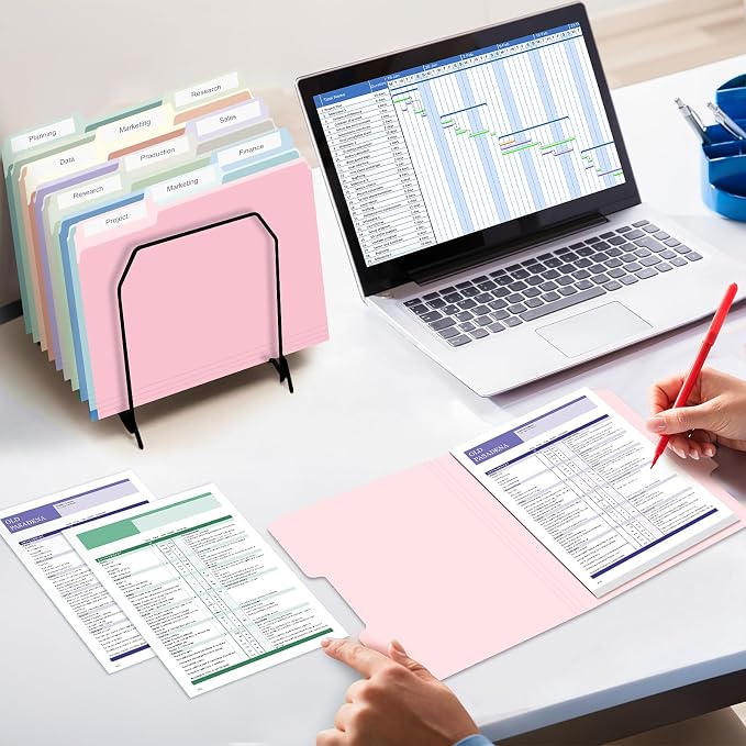120 Pack Two Tone Color File Folders 8.5 x 11 Inch, 1/3 Cut Tab File Folder Letter Size, Assorted Colors, 10 Pastel Colors Manila File Folders, School Business Office Folders for Document Files Pape