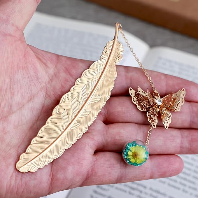Teacher Appreciation Gifts for Women - Metal Feather Bookmark with 3D Butterfly Charm – Mother’s Day Gifts for Mom, Thank You Gifts, Book Lover Gift Under 10 Dollars, Gift Box Included