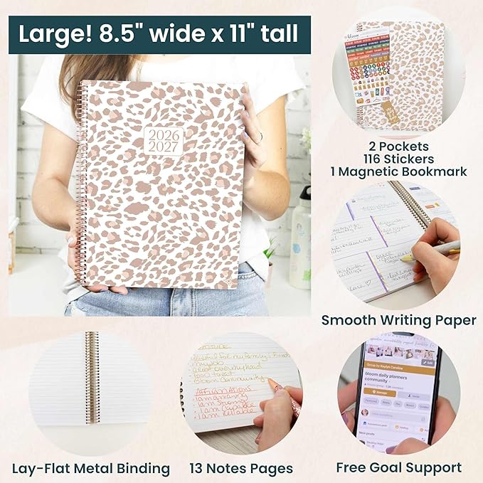 bloom daily planners 2026-2027 (8.5" x 11") Academic Year Day Planner (July 2026 - July 2027) - 13 Months Weekly & Monthly Agenda Organizer with Stickers & Tabs - Tan Leopard
