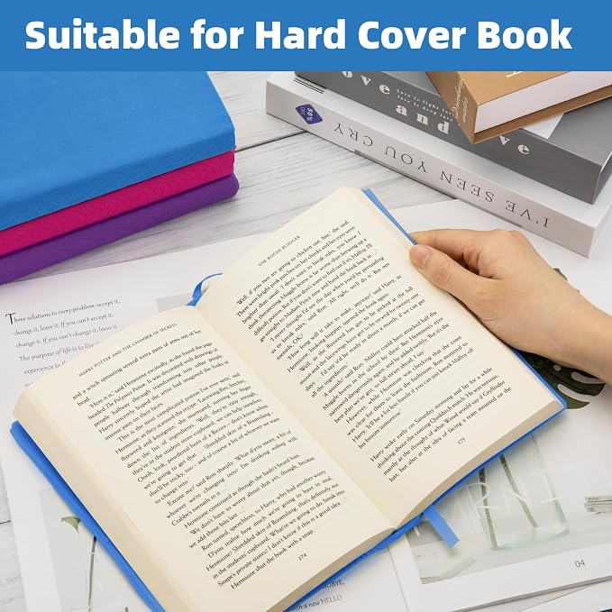 KICNIC Blue Fabric Book Cover for Hardcover, 1 Pack, 6x9 Inch, Up to 8.5”x9.5”, Adjustable School Book Sleeve Protector for Teens, Stretchable Decorative Cloth Book Sox for Book Lovers