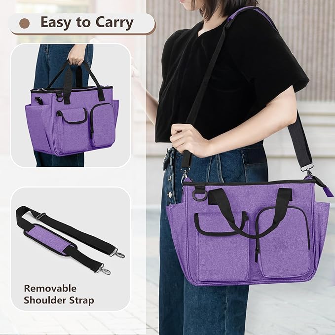 LUXJA Large Bible Bag with Water Bottle Pocket and Shoulder Strap, Bible Tote Bag for Women with Multiple Pockets (Bag Only), Purple