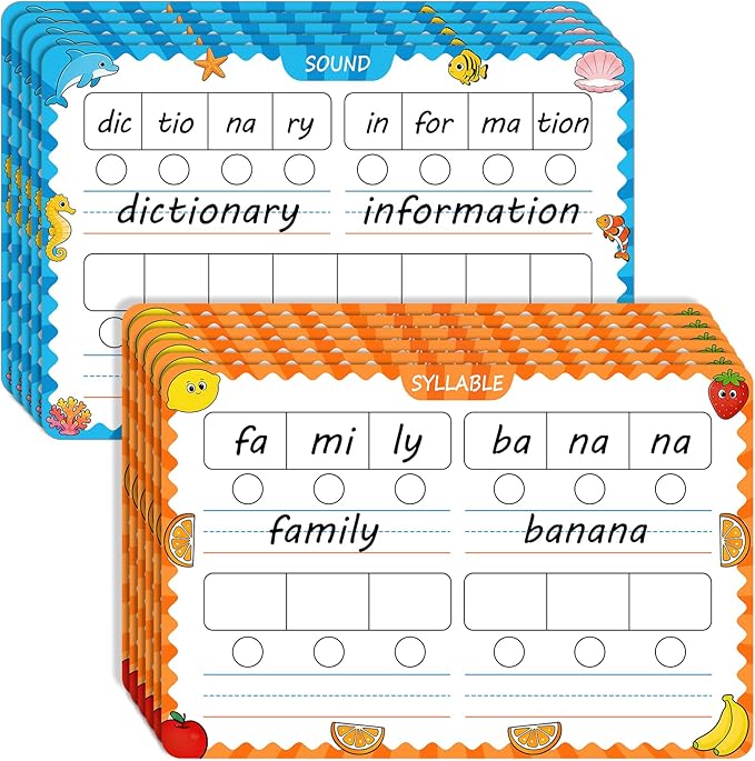 10 Packs of Phonemic Awareness Dry Erase Boards, Double-Sided Writable and Erasable for Phonics Learning, English Syllable and Sound Practice – Homeschool, Teacher and Student Supplies for Classrooms