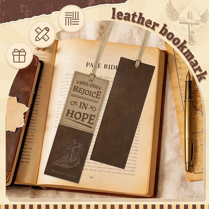 1PC Leather Bookmark Bible Bookmarks for Reading Women Men Book Lovers Gifts, Stitched Religious Christian Bookmark Page Markers Inspirational Bible Verse Scripture Book Marks (Vintage-2-Cross)