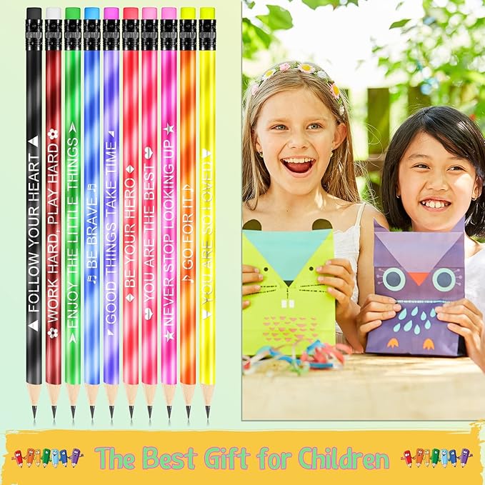 Eersida 40 Pcs Color Changing Mood Pencils Fun Pencils Bulk for Kids Students Motivational Pencil 2B Assorted Thermochromic Pencil with Eraser (Motivational)