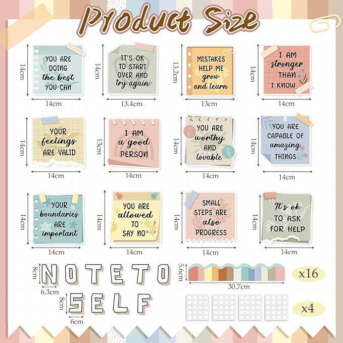 Epakh Mental Health Bulletin Board for Classroom Note to Self Bulletin Board Decor Inspirational Positive Affirmations Accents Cutouts for Therapy Offices Classroom Wall Decorations