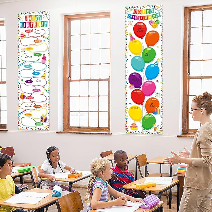 Confetti Happy Birthday Poster Chart Calendars Bulletin Board Decorations Colorful Birthday Classroom Wall Door Decor for Bulletin Boards Nursery Home Kindergarten Back to School Supplies