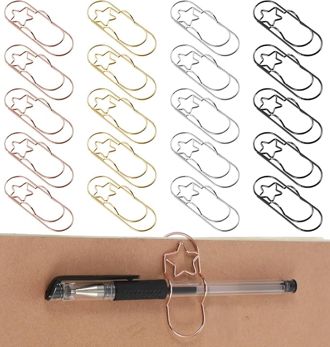 20 Pcs Metal Pen Clip, Paperclip Pen Holders for Notebooks & Planners, Multifunctional Bookmark Clips, Office School Supplies