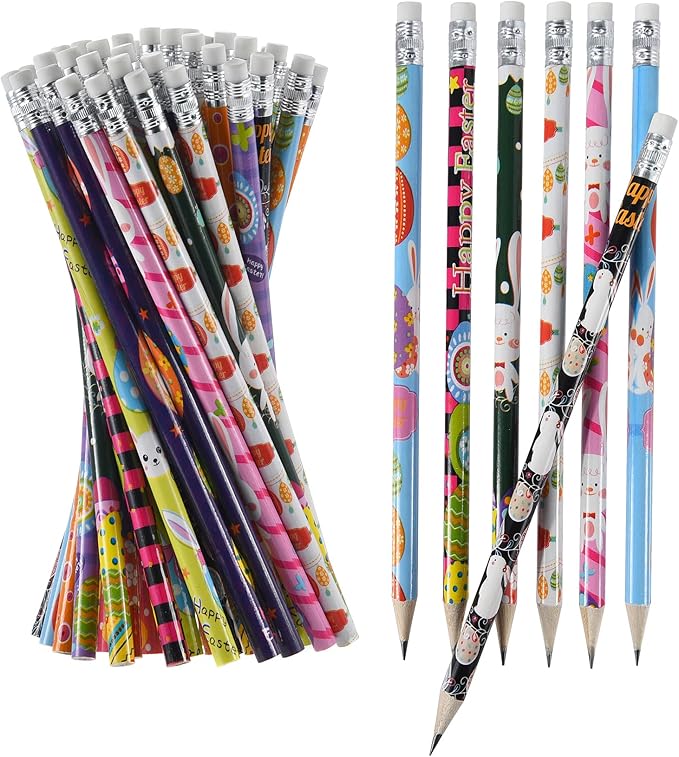 72PCS Wooden cased Easter Pencils for Kids Bulk with Erasers, Wood Pencils for School,Drawing,Gift (72PCS) (Easter, 72)