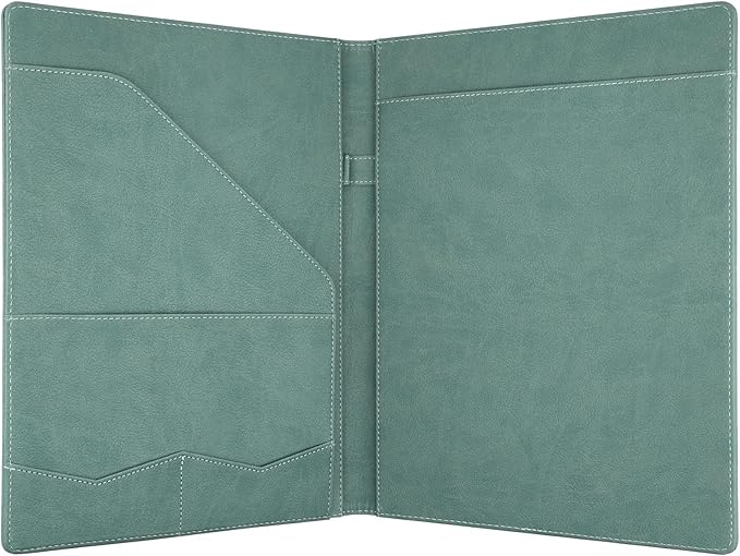 MOWPOG Professional Padfolio Portfolio Binder, Faux Leather Interview Resume Folder, Letter Size A4 Legal Writing Pad Holder, Document Organizer for Business School Office Conference (Green)