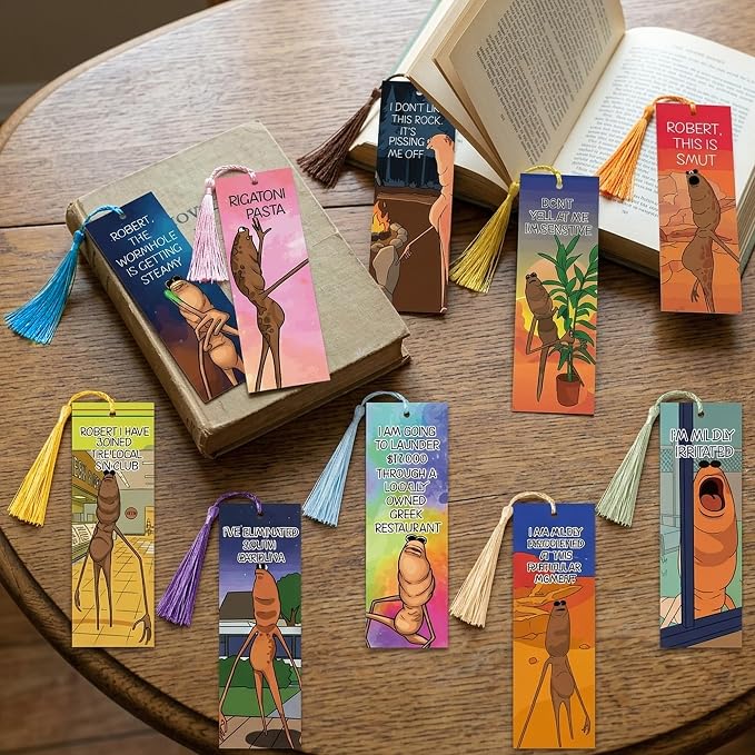 BOpusail 10Pcs Marcus The Worm Bookmark with Tassels, Multicolor Funny Meme Bookmarks for Book Lovers Teachers Students, Reading Accessories Party Stationery Gift Library Office Favors