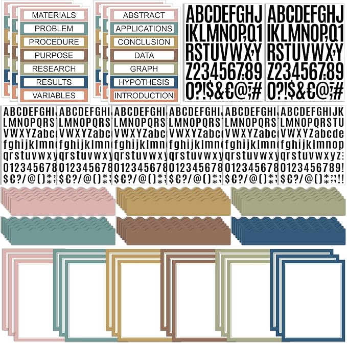 Sinload 92 Pcs Science Fair Board Supplies 60 Trim Scalloped Poster Boards 18 Presentation Subtitles 6 Project Titles 8 Letter Sticker for Classroom Display Boards(Classic Color,Wave)