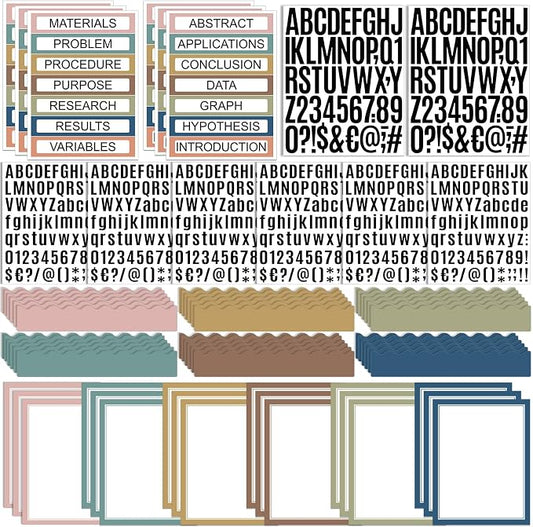 Sinload 92 Pcs Science Fair Board Supplies 60 Trim Scalloped Poster Boards 18 Presentation Subtitles 6 Project Titles 8 Letter Sticker for Classroom Display Boards(Classic Color,Wave)