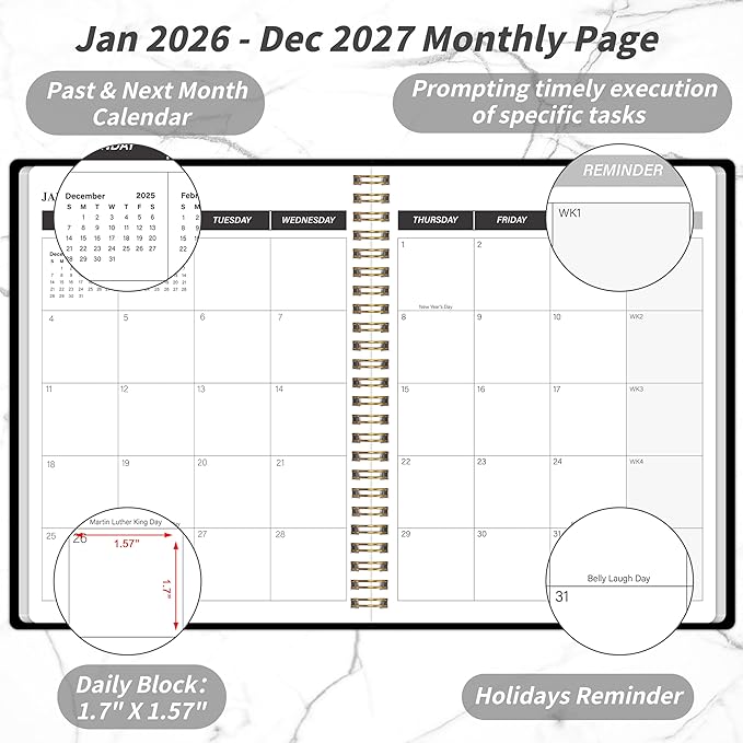 Monthly Planner 2026-2027, Jan 2026 - Dec 2027, 2 Year Calendar 2026-2027 Monthly Planner, 7.5" x 10", 24 month Calendar With Goals To Do List, Habit Tracker Suitable for Schools & Offices & Home