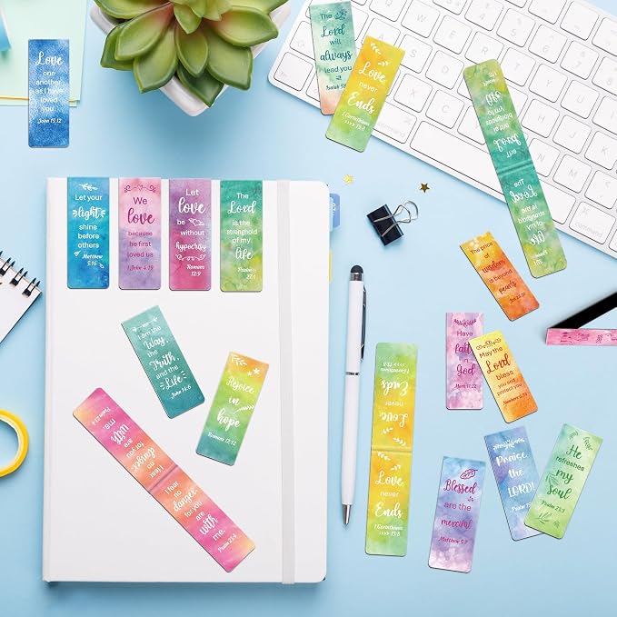 144Pack Magnetic Bookmarks Christian Bookmarks Bulk Bible Bookmark for Reading Women Men Kids Teacher Book Lovers Gifts, Religious Magnet Bookmark Clips Cute Personalized Book Marks (Watercolor)