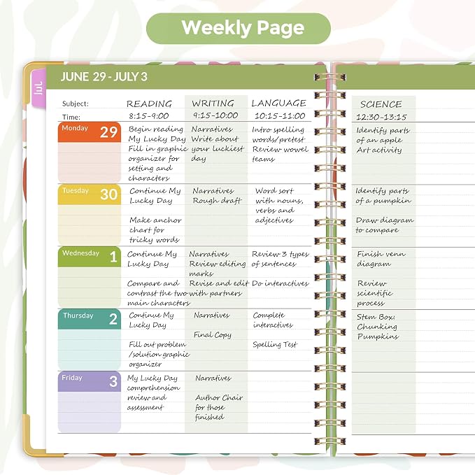 SKYDUE Teacher Planner 2026-2027 Academic Year, 8.5" x 11" Deluxe Teacher Lesson Planner with Monthly Tabs & Stickers, Lesson Plan Book 26-27, AbstractFloral
