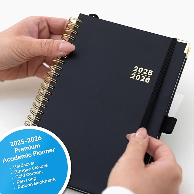 Blue Sky 2025-2026 Weekly and Monthly Academic Year Planner Calendar, July 2025 - June 2026, 5" x 8", Faux Leather Cover, Wirebound, Storage Pocket, Laminated Tabs, Black