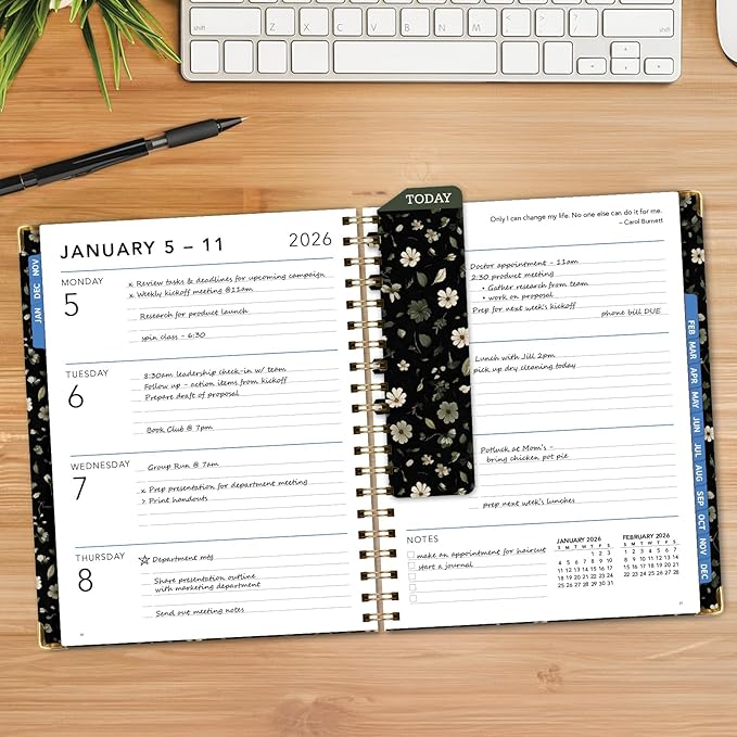 LARGE PRINT HARDCOVER 2026 Planner, 8.5"x11": 14 Months (November 2025 - December 2026), Daily Weekly Monthly Planner, Yearly Agenda, Bookmark, Pocket Folder and Sticky Note Set (Primrose)