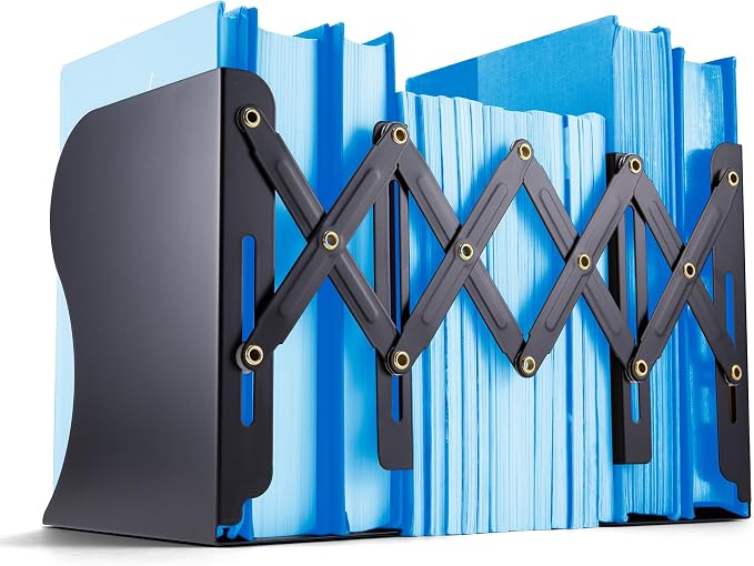 Officemate Adjustable Bookends, Expandable 4"-18", Black.