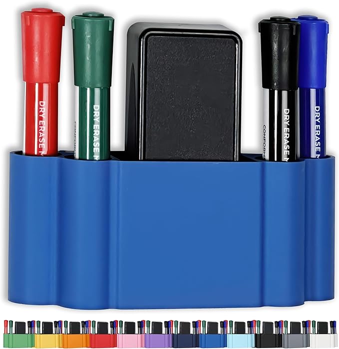 Glassboard Studio Magnetic Dry Erase Marker Holder - Super Strong for Magnetic Glass Whiteboard or Fridge - 2 Large Neodymium Magnets - No Slip Grip - Eco-Friendly PLA Plastic (Cobalt Blue)