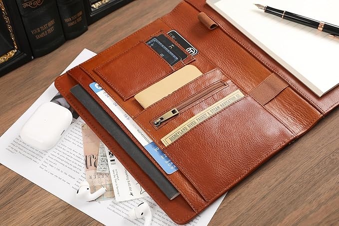 Custom Oil Brown Mini Portfolio Binder Padfolio with Clipboard - A5 Legal Size Holder for Business Meetings