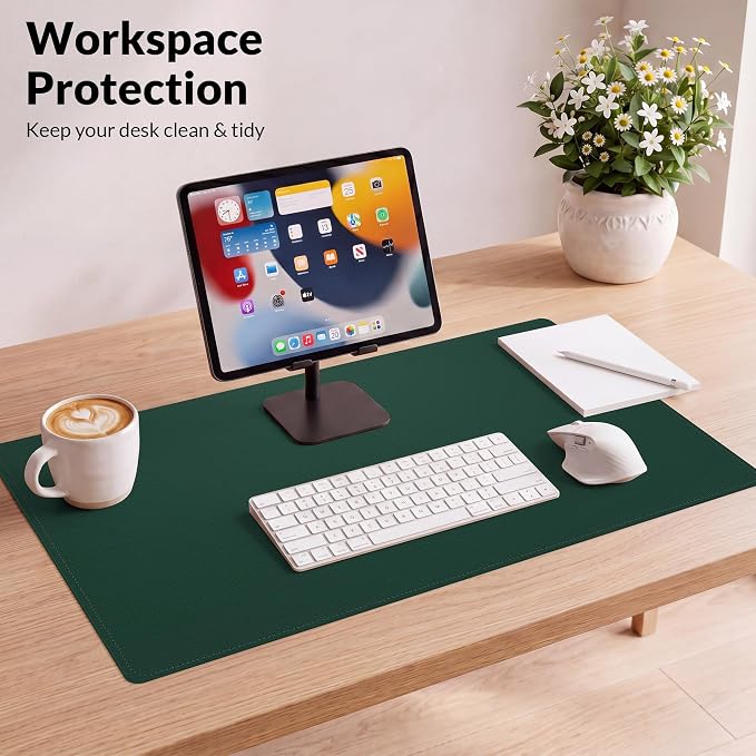 AFIING Cork Desk Mat, Dark Green, 23.6" x 13.7", Desk Pad Protector | Dual-Sided Cork & PU Leather, Non-Slip & Waterproof, Ideal for Laptop, Mouse & Small Desks