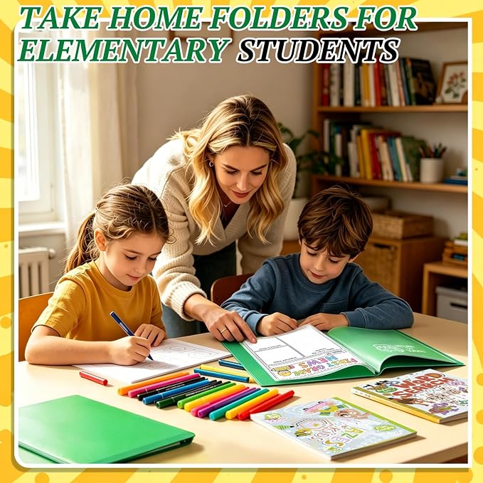 12 Pcs Take Home Folders for Elementary Students,Back to School 2 Pocket Folders with Clear Front Pocket 4 Inner Pockets,Plastic Parent Teacher Communication Folder 11.81 x 9.45 Inch (Green)