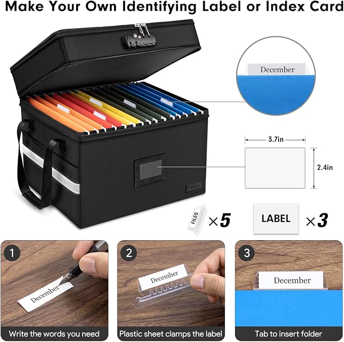 ETRONIK Fireproof File Organizer with Lock, 2 Layer Fireproof Document Box with 5 Tab Inserts, Portable Office File Cabinet Collapsible File Storage for Hanging Letter, Legal Size Folder