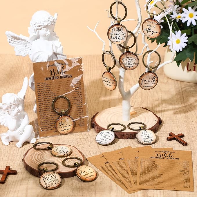 Tondiamo 40 Set Christian Fathers Day Keychain Gifts Bulk Bible Verse Religious Keychain Inspirational Keyring with Emergency Numbers Bookmarks Gifts for Graduation Stuffers Church Sunday School
