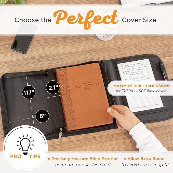 Christian Art Gifts Black Microfiber Bible Cover for Men and Women | Ichthus Jesus Fish Emblem | Extra Large Zippered Tri-Fold Organizer Case for Bible