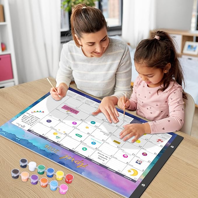 Gannyfer Desk Calendar 2026-2027, 18 Month Large Desk Calendar, Use Now Through Mar 2027, 22" x 17", Thick Paper, Corner Protectors, Large Ruled Blocks with Notes Section, Colorful Watercolor, 6 Stickers Included
