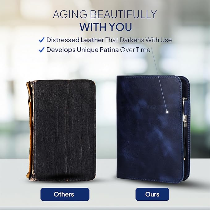 TheAntiq Genuine Leather A5 Journal Cover Refillable Notebook Cover, Fits 5.75 x 8.25 in, Card Slots Pocket & Pen Holder, Handmade Professional Leather Organizer for Men & Women, Travel & Work Diary Cover