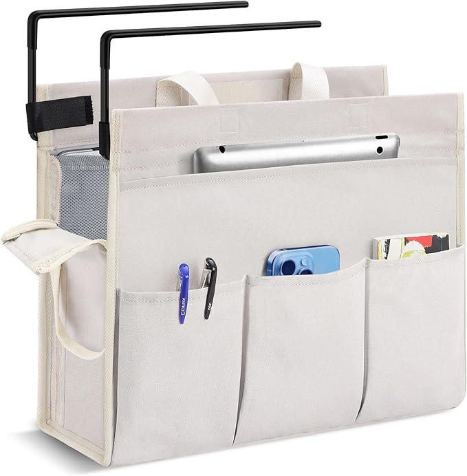 MASTLU Under Desk Hanging Storage Bag, Desk Organizer Storage, Office Side Storage Bag, Compatible with A4 Files, Detachable Handle Design, No Assembly Required, for Office Home School (Beige)
