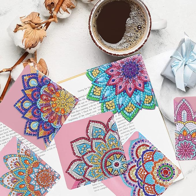 16 Pcs Diamond Painting Bookmark, DIY Corner Book Makers for Book Lovers, Diamond Art Beginners, Small Diamond Art Kits, Paint by Art Crafts Supplies Gift for Women Girls (Mandala)