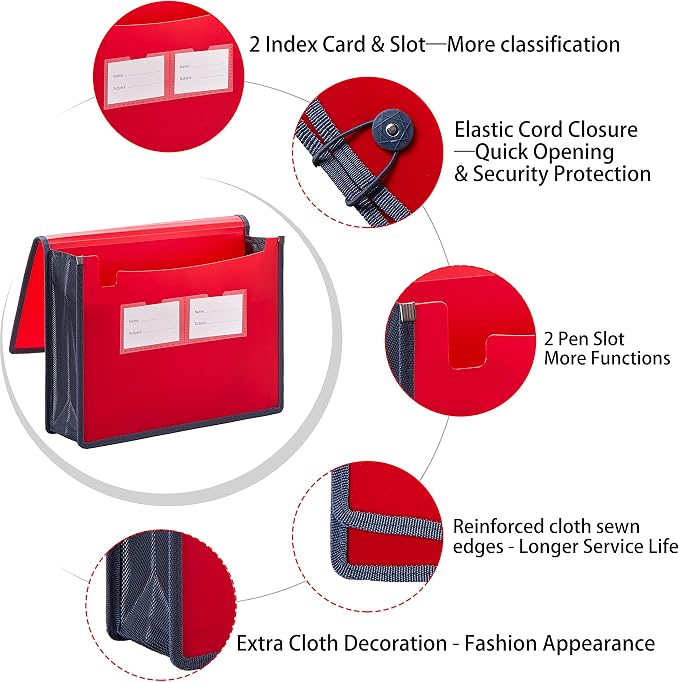 FANWU 4 Pack Plastic Expanding File Wallet Document Organizer with Elastic Cord & Button Closure, Letter Size, 3.5" Expansion, Poly A4 Expandable File Folder for School Office & Home Organization