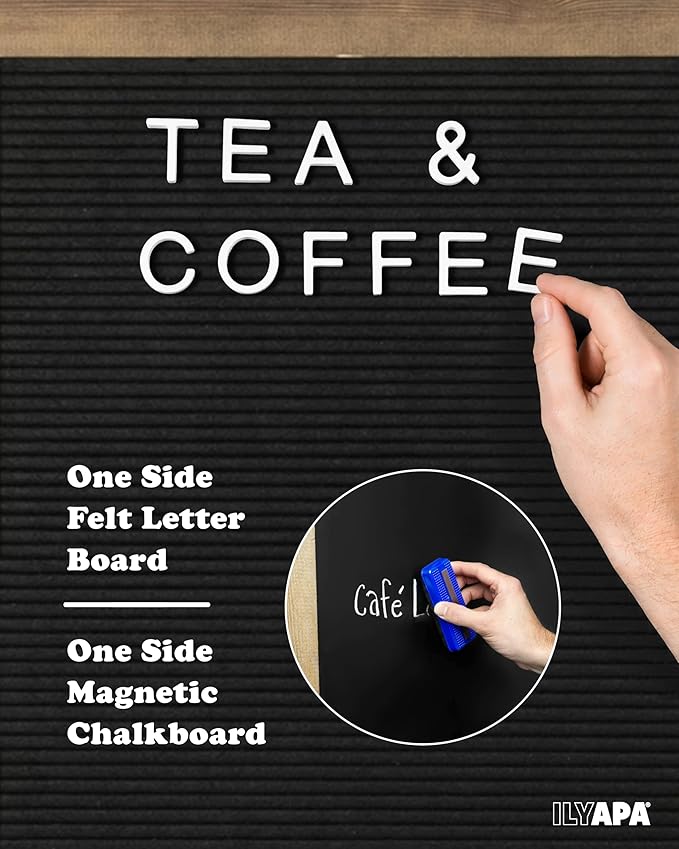 Ilyapa A Frame Sandwich Board Signs Outdoor Chalkboard & Felt Letter Board Sign with Changeable Letters - Wooden 36 x 20 in. Double Sided Magnetic Chalk Board & Letterboard for Sidewalk Advertising
