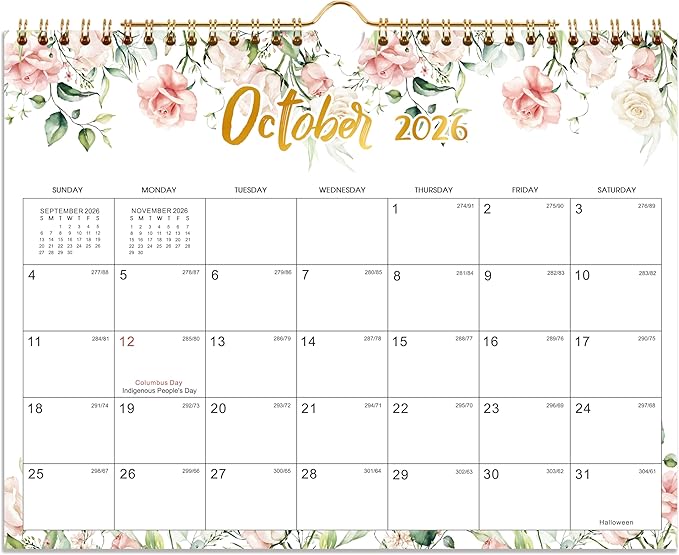 2026 Wall Calendar - Jan 2026 - Dec 2026, 2026 Calendar, 12 Month Hanging Wall Calendar 2026, 11" x 8.5", Sturdy Spiral Binding, Julian Dates, Large Block, Thick Paper, Perfect for Organizing