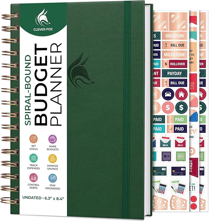Clever Fox Budget Planner Spiral – Expense Tracker Notebook – Monthly Budgeting Organizer, Finance Logbook & Accounts Book to Control Your Money – Undated Bill Tracker, 6.3x8.4” - Dark Green