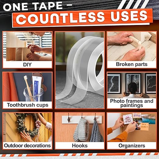 2Pcs Clear Double Sided Mounting Tape – 2-Size Double Face Tape Heavy Duty 240"х1.18" & 0.8" (20 Ft) – Home, Office, Decor & Diy Projects, No Tools Needed, Works on Wall, Tile, Glass, Metal, & Plastic