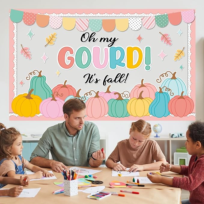 Fall Thanksgiving Pumpkin Bulletin Board Set Autumn Classroom Decorations Oh My Gourd It’s Fall Bulletin Board Leaves Colorful Pumpkin Cutouts for Thanksgiving Home Chalkboard Wall Door Decor