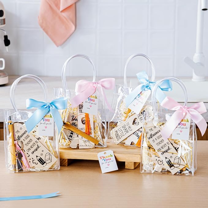 Teacher Appreciation Gifts in Bulk - 4 Pack Desk Gifts for Teachers with Keychains, Bookmarks, Bamboo Pens, Drink Coasters - Thank You Gifts for Teachers - End of Year Teacher Gifts Back to School