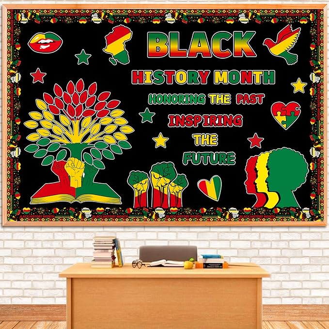 133PCS Black History Month Tree Bulletin Board Set Decorations African American Cutouts Borders with Glue Points for Wall Door Chalkboard Craft School Home Supplies