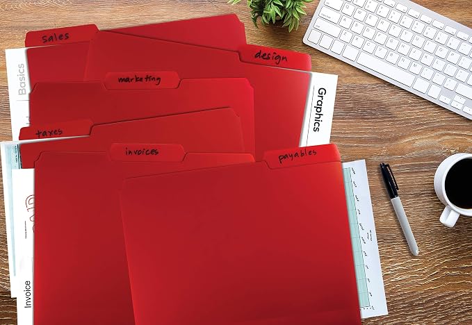 Better Office Products Heavyweight Poly File Folders, 1/3 Cut, Top Tab, 24 Per Box, Letter Size, Assorted Colors-Red, Blue, Yellow Green, 24 per Box