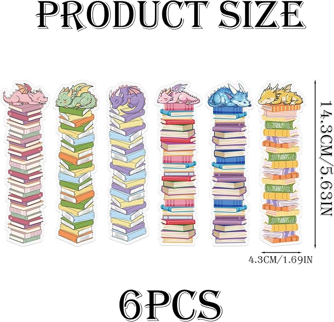 Fantasy Dragon Bookmark Gifts - 6 Pcs Cute Cartoon Animals Bookmarks for Kids Women Men Book Lovers Books Marks Page Clips for Birthday Christmas Classroom Office Reading Accessories
