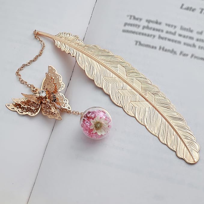 Teacher Appreciation Gifts for Women - Metal Feather Bookmark with 3D Butterfly Charm – Mother’s Day Gifts for Mom, Thank You Gifts, Book Lover Gift Under 10 Dollars, Gift Box Included
