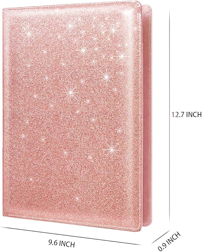Padfolio/Resume Portfolio Folder Glitter Pink for Women,WAVEYU Cute Pink Padfolio Cover Folder, Conference/Legal Document Organizer with Letter/A4 Size Clipboard, Document Sleeve