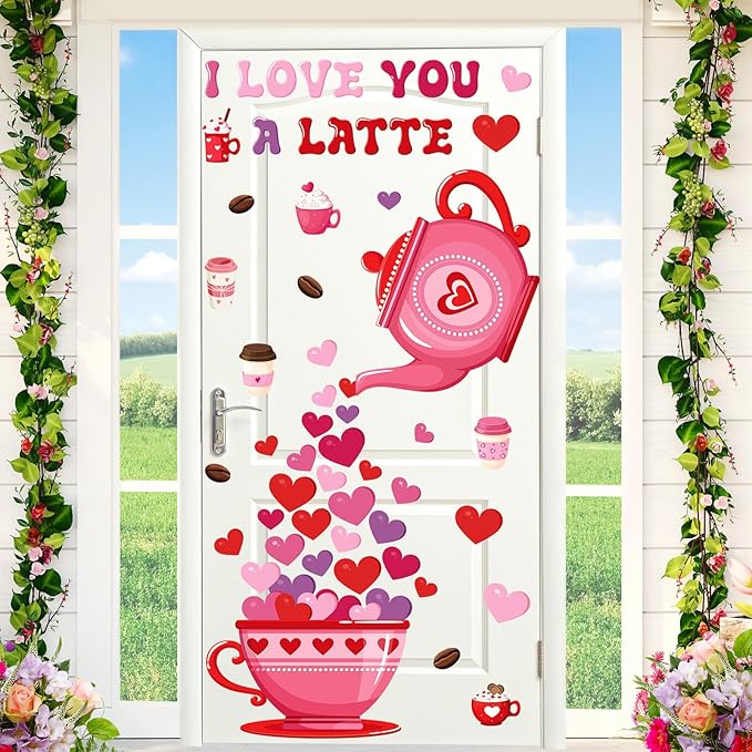 Epakh Valentines Bulletin Board Decorations Set Heart Paper Cutouts Pink Red Love Cardboard Cutouts I Love You a Latte Coffee Classroom Decorations for Door Chalkboard Wall School Party Supplies
