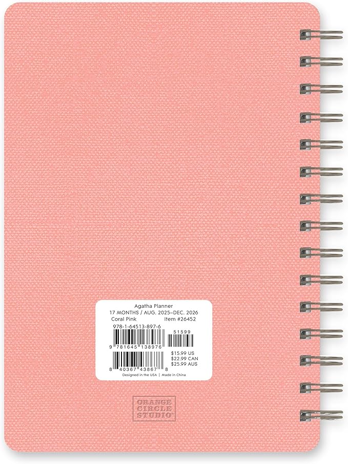 Orange Circle Studio Academic Planner 2026, Coral, Agatha Planners, 17-Month Spiral Planner for School or Work, Weekly & Monthly Calendar, Budget & Goal Tracker, Snap-In Bookmark, Storage Pocket