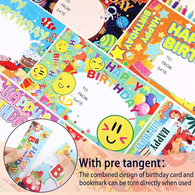 Honoson 108 Pcs Happy Birthday Certificates for Student Awards Happy Birthday Bookmark Rubber Wristband Stickers Back to School Classroom Supplies(Cute)