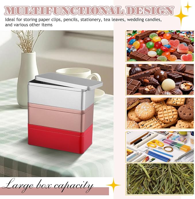 HOMSFOU 3pcs Rectangular Tinplate Storage Boxes for Paper Clips and Pencils, Portable Convenience with Multifunctional Design, Simple and Elegant Metal Organizer for Office and Pantry Use
